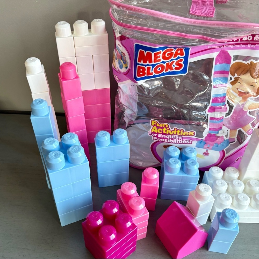 Mega Bloks Pink Blue Building Blocks First Builders 8466 Kids Toy Set 90+ pc - Picture 5 of 14
